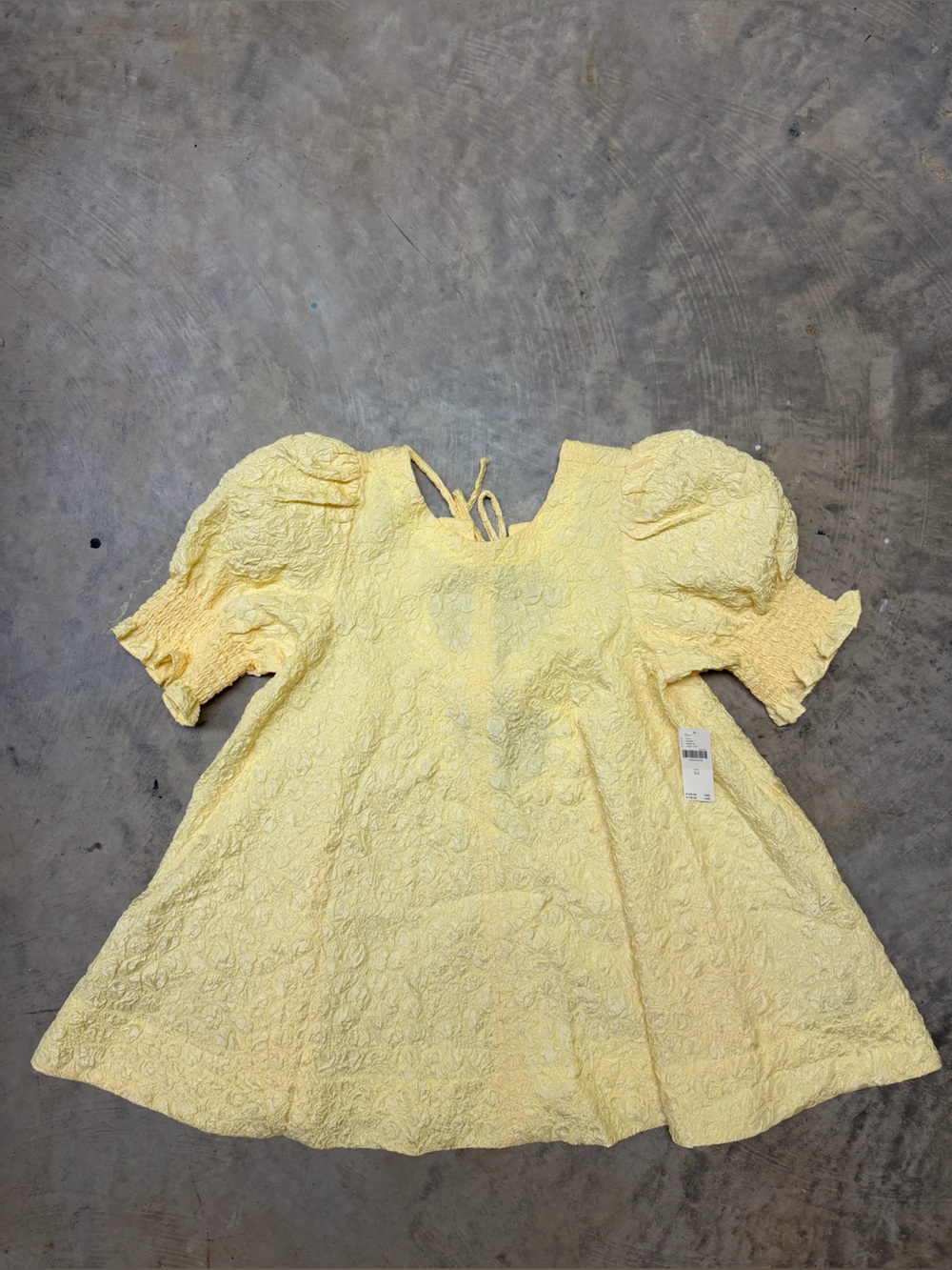 Anthropologie mini swing top Light Yellow Textured Puff-Sleeve Blouse